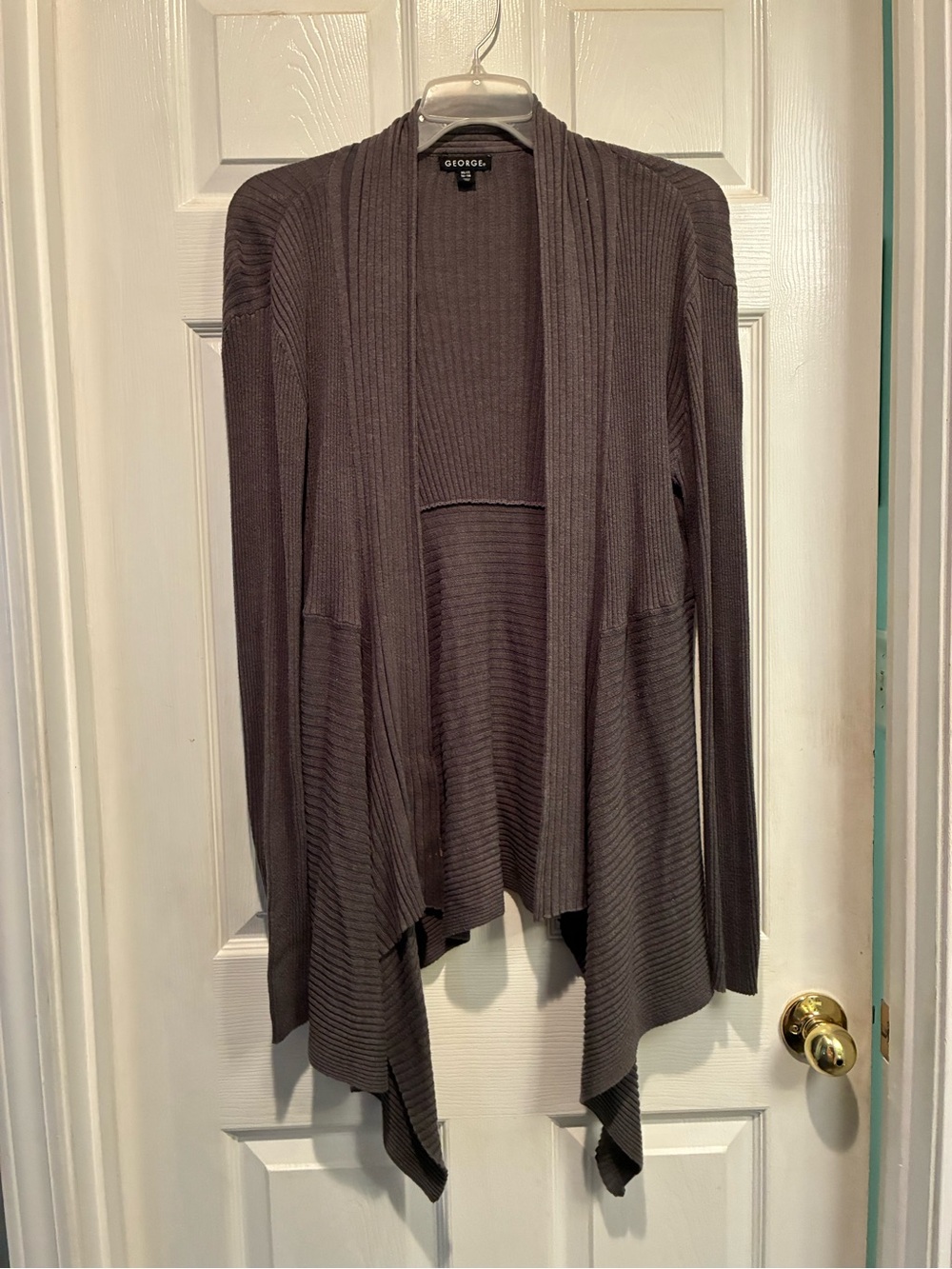 George Women's Charcoal Gray Open-Front Ribbed Cardigan